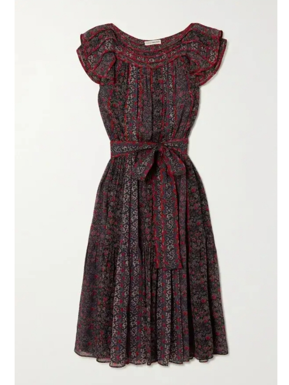 Ulla Johnson Callista Belted Gathered Floral Print Silk Dress Size 10 - Picture 4 of 8